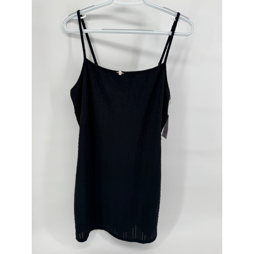 Wild Fable Black Pointelle Knit Rosette Mini Dress XL Coquette Y2K Sleeveless